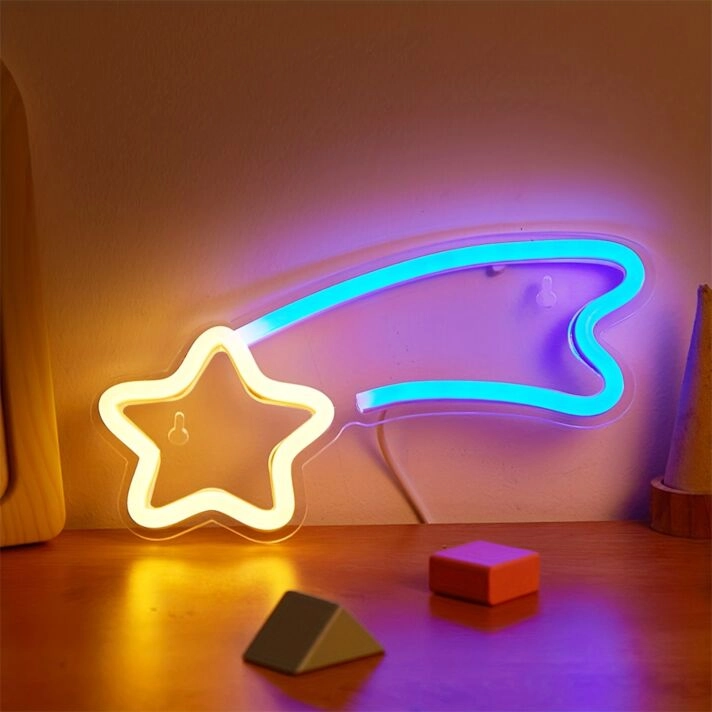 Brighten Up Your Space: Meteor Shape Multicolor LED Neon Sign Perfect for Home Décor, Office Ambiance, Storefronts, Bars, Weddings, and Celebrations.