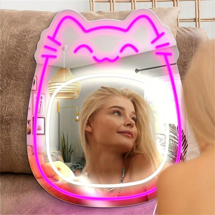 Enhance Your Home, Office, or Store Ambiance with the Enchanting Glow of Mirror Cat LED Neon Sign.