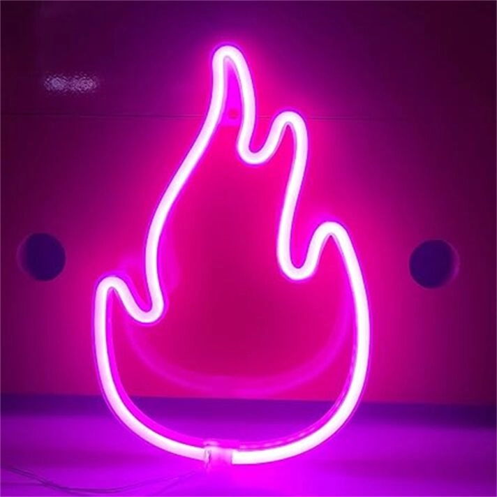Brighten Your Space: Pink Flame LED Neon Sign Perfect for Home Decor, Bars, and Weddings