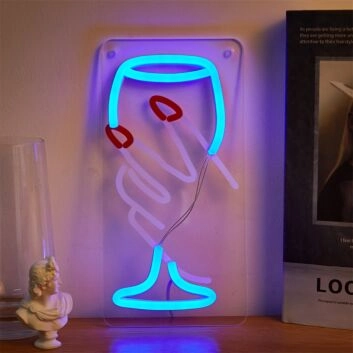 Enhance Your Home, Bar, or Party Ambiance with the Wine Glass Shaped Night Lights LED Neon Sign.