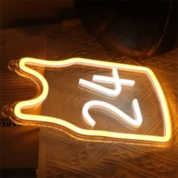 Brighten Your Space: Yellow And White No 24 LED Neon Light for Home, Office, and Bar Ambiance Enhancement.