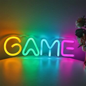 Brighten Your Game Room and Elevate Parties with the Yellow Green Ice Blue Game Letter LED Neon Sign.