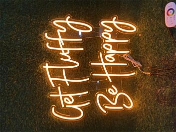Brighten Up Your Space: Get Fluffy Be Happy Custom LED Neon Sign for Bars, Weddings, and Chic Home Decor.