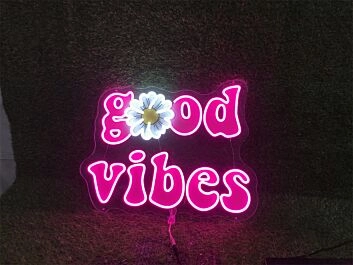 Brighten Your Space: Good Vibes UV Logo Sign Custom LED Neon Sign for Office, Bars, and Wedding Celebrations.