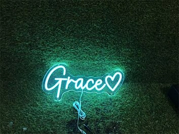 Brighten Up Your Wedding, Office, or Bar Decor with the Personalized Custom Grace With Heart LED Neon Sign.
