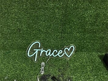 Brighten Up Your Wedding, Office, or Bar Decor with the Personalized Custom Grace With Heart LED Neon Sign.
