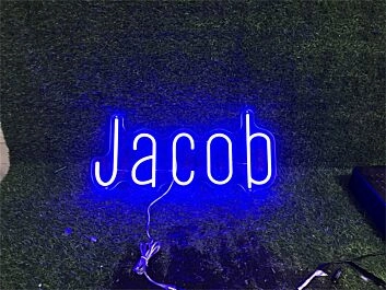 Elevate your wedding, bar ambiance, or office space with the Personalize Custom Jacob LED Neon Sign.