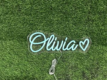 Brighten Your Special Moments: Personalize Custom Olivia With Heart LED Neon Sign for Weddings, Birthdays, and Home Decor.