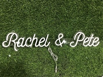 Brighten Up Your Wedding, Office, or Home Decor with the Rachel And Pete Custom LED Neon Sign.