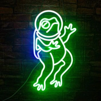 Bring a Cosmic Touch to Your Space: Astronaut Frog Neon Sign for Home, Office, and Party Ambiance