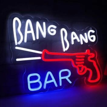 Brighten Up Your Bar, Office, or Man Cave with the Bang Bang Bar Red Pistol Neon Sign.