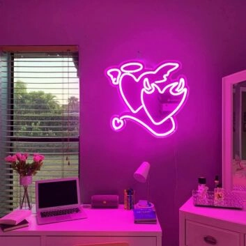 Deep Pink Angels And Demons Neon Sign: Elevate Your Space with a Mystical Glow for Home, Office, and Themed Events.