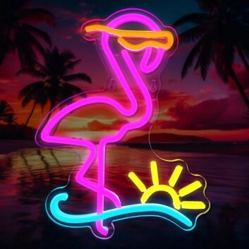 Brighten Your Evenings and Celebrations: Deep Pink Crane Sandy Beach Bedroom Neon Sign for Weddings, Home Decor, and Beach Parties.