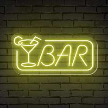 Enhance Your Bar, Office, or Event Space with the Elegant Glow of Bar Word Cocktail Glass Rectangle Frame Neon Sign.