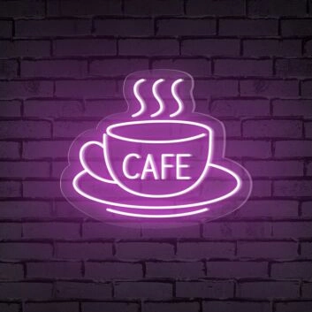 Brighten Up Your Café, Kitchen, or Coffee Nook with the Cafe Word Hot Cup Neon Sign.