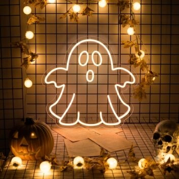 Brighten Up Your Halloween Bash and Spooky Home Decor with the Cute Ghost Halloween Neon Sign.