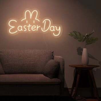 Brighten Up Your Easter Celebrations and Decor: Easter Day Words Cute Bunny Ears Eyes Cute Easter Neon Sign for Home, Office, Stores, and Spring Parties.