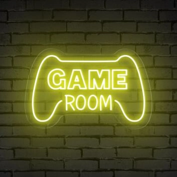 Enhance your gaming sanctuary or add a cool vibe to parties with the Game Room Words Console Controller Neon Sign.