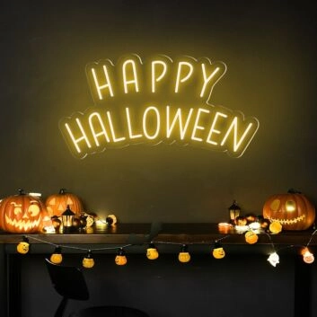 Brighten your spooky celebrations and home decor with the Happy Halloween Words Halloween Neon Sign - Perfect for parties, haunted houses, and themed bars.
