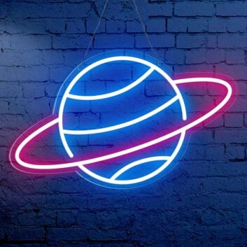 Brighten Your Bedroom, Playroom, or Theme Party Ambiance with the Whimsical Planet Cute Space Neon Sign.