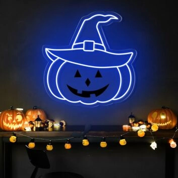 Brighten Up Your Halloween Festivities: Perfect Pumpkin Hat Neon Sign for Home Decor, Office Celebrations, and Themed Parties.