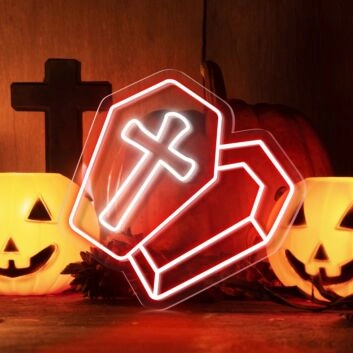 Brighten Up Your Halloween Festivities and Themed Events with the Semi Open Coffin Halloween Neon Sign
