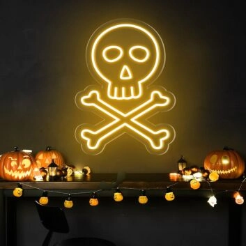 Brighten up your Halloween Bash or Haunted House decor with the Spooky Skeleton Skulls Neon Sign.