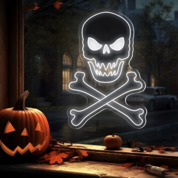 Light Up Your Halloween Festivities & Spooky Decor with Skull Bones Neon Sign for Home, Office, and Haunted Houses.