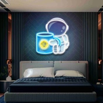 Brighten Your Cafe or Home Space with the Cosmic Glow of Coffee Astronaut LED UV Neon Sign, Perfect for Bars, Bookstores, and Evening Gatherings.
