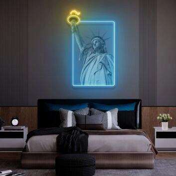 Brighten Your Spaces with the Liberty Statue LED UV Neon Sign - Perfect for Home Decor, Offices, Bars, and Weddings