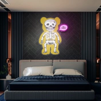 Brighten Up Your Bar, Office, or Game Room with the Unique Skeleton Bear Custom Led Uv Neon Sign Wall Decor.