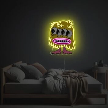 Brighten up your child's room and birthday celebrations with the Little Yellow Four-Eyed Monster LED Neon Acrylic Artwork.