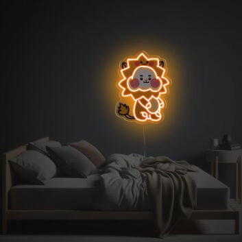 Brighten Up Your Space: Orange Cheeky Lion LED Neon Acrylic Artwork Perfect for Home Decor, Bars, and Playrooms.