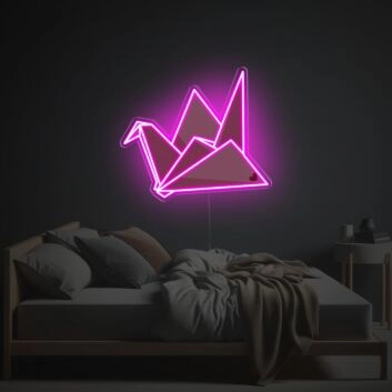 Elevate Your Space: Pinky Paper Crane LED Neon Acrylic Artwork - Perfect for Home Decor, Trendy Offices, and Elegant Wedding Ambiances.