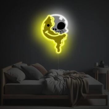 Brighten Up Your Bar, Office, or Halloween Bash with the Eye-Catching Skull Head With Melting Smile LED Neon Acrylic Artwork.
