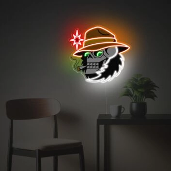 Add a Bold Statement to Your Bar, Game Room, or Halloween Decor with Skull Man With Cowboy Hat LED Neon Acrylic Artwork