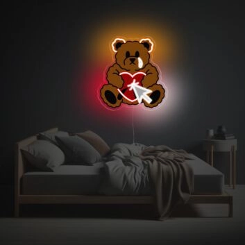 Bring Love to Life in Your Bedroom or Celebrate Romance at Your Wedding with Teddy Bear With Sticked Heart LED Neon Acrylic Artwork.
