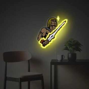 Brighten Your Office, Bar, or Gaming Room - Warrior Holding Yellow Sword LED Neon Acrylic Artwork.