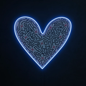 Heart &amp; UV Print Pattern Neon Sign