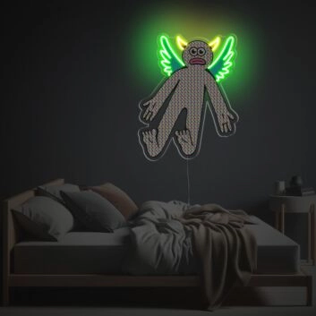 Elevate Your Space: White Guy With Green Wing LED Neon Acrylic Artwork Perfect for Home Decor, Bars, and Artistic Office Environments