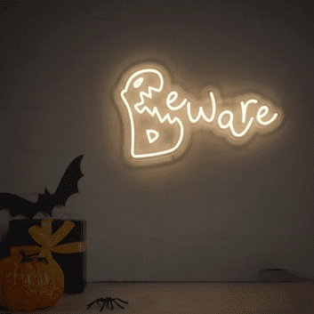 Spookify Your Space: Halloween Beware LED Neon Sign Perfect for Home Decor, Office, and Themed Parties