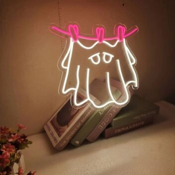 Brighten Your Halloween Celebration and Decor with the Halloween Hanging Ghost LED Neon Sign for Home, Office, and Haunted Themes.