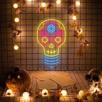 Set a Spooky Vibe for Halloween Parties and Haunted Houses with the Halloween Skull Light Bulb LED Neon Sign