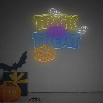 Brighten Up Your Halloween Festivities: Perfect for Home Decor, Office, and Parties with the Halloween Trick Or Treat With Bat Or Pumpkin LED Neon Sign.