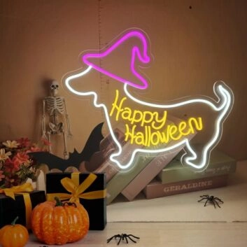 Brighten Your Halloween Celebration and Bar Decor with the Enchanting Happy Halloween With Puppy LED Neon Sign