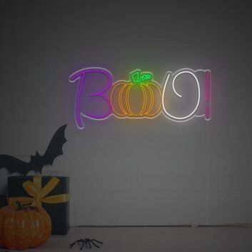 Brighten Your Spooky Season: Ideal for Home Décor, Parties, and Bars - Helloween Boo With Pumpkin LED Neon Sign