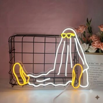 Elevate your Halloween ambiance at home, office, or bar with the Sad Ghost Sitting On The Ground LED Neon Sign.
