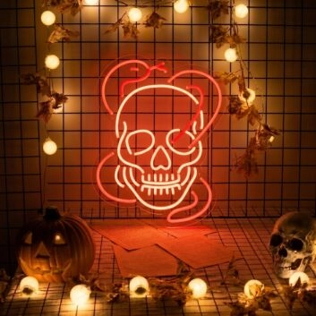 Elevate Your Bar or Game Room Aesthetics with the Skull Head With Red Snake LED Neon Sign.