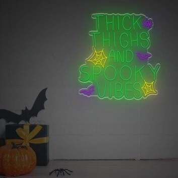 Enhance Your Halloween Bash and Bedroom Aesthetics with the Thick Thighs And Spooky Vibes LED Neon Sign.