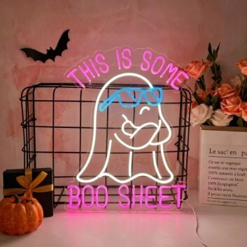 Add a spooktacular touch to your Halloween celebrations, from home decor to themed parties, with the This Is Some Boo Sheet With Halloween Ghost With Glasses LED Neon Sign.